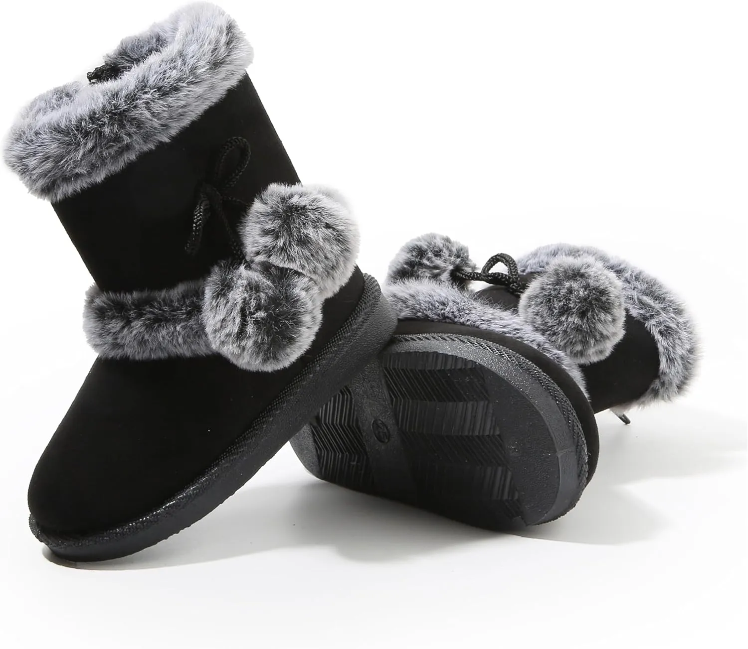 LONSOEN Kids Girls Boys Winter Warm Boots Suede Lightweight Faux Fur Lined Mid Calf Snow Boots for Toddler/Little Kid