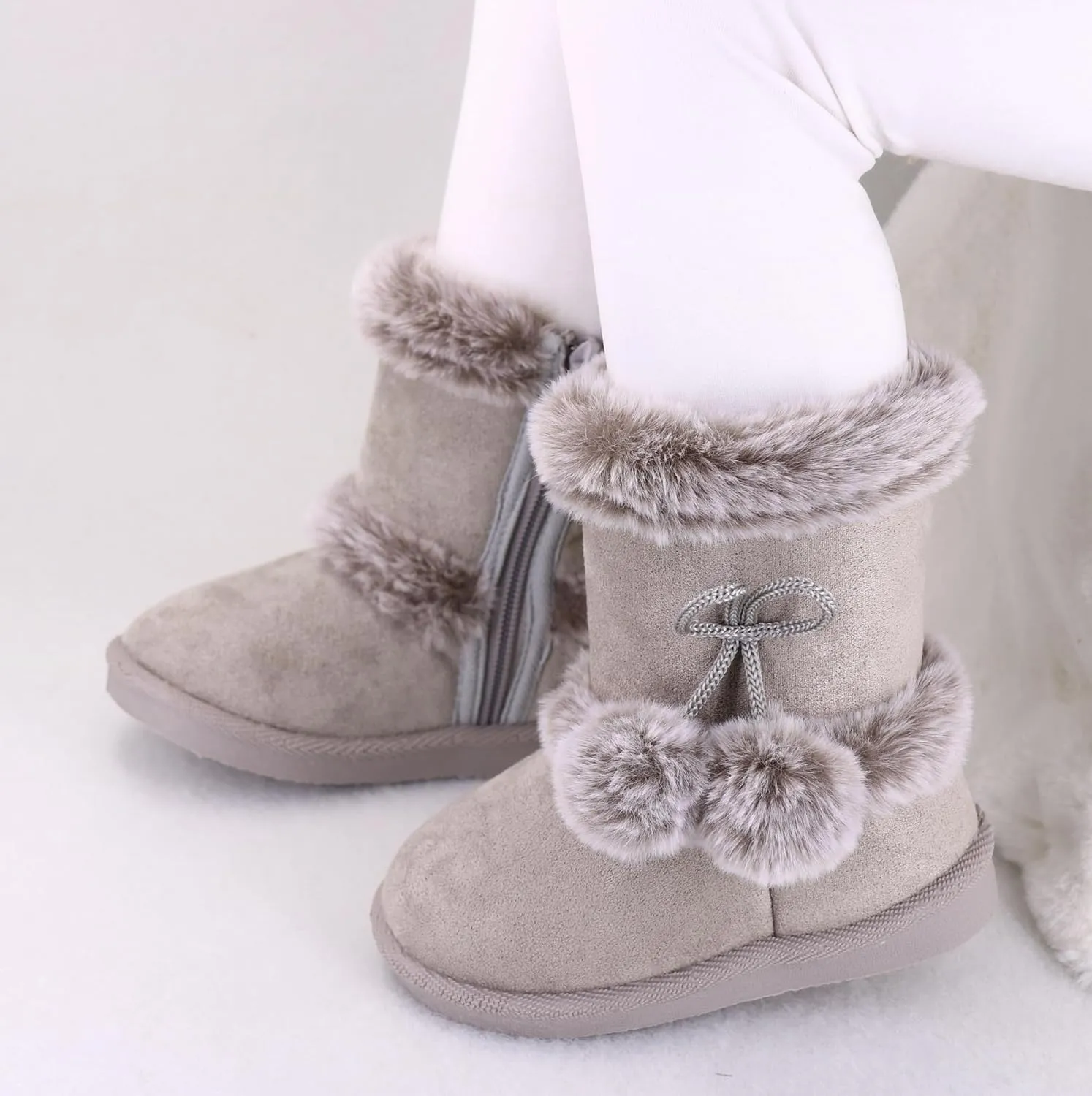 LONSOEN Kids Girls Boys Winter Warm Boots Suede Lightweight Faux Fur Lined Mid Calf Snow Boots for Toddler/Little Kid
