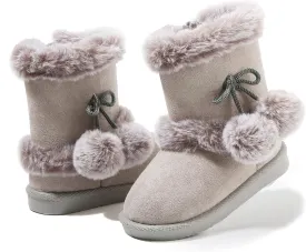 LONSOEN Kids Girls Boys Winter Warm Boots Suede Lightweight Faux Fur Lined Mid Calf Snow Boots for Toddler/Little Kid