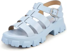 LUCKY STEP Women 's Platform Wedge Sandals Open Toe Adjustable Ankle Strap Chunky Heel