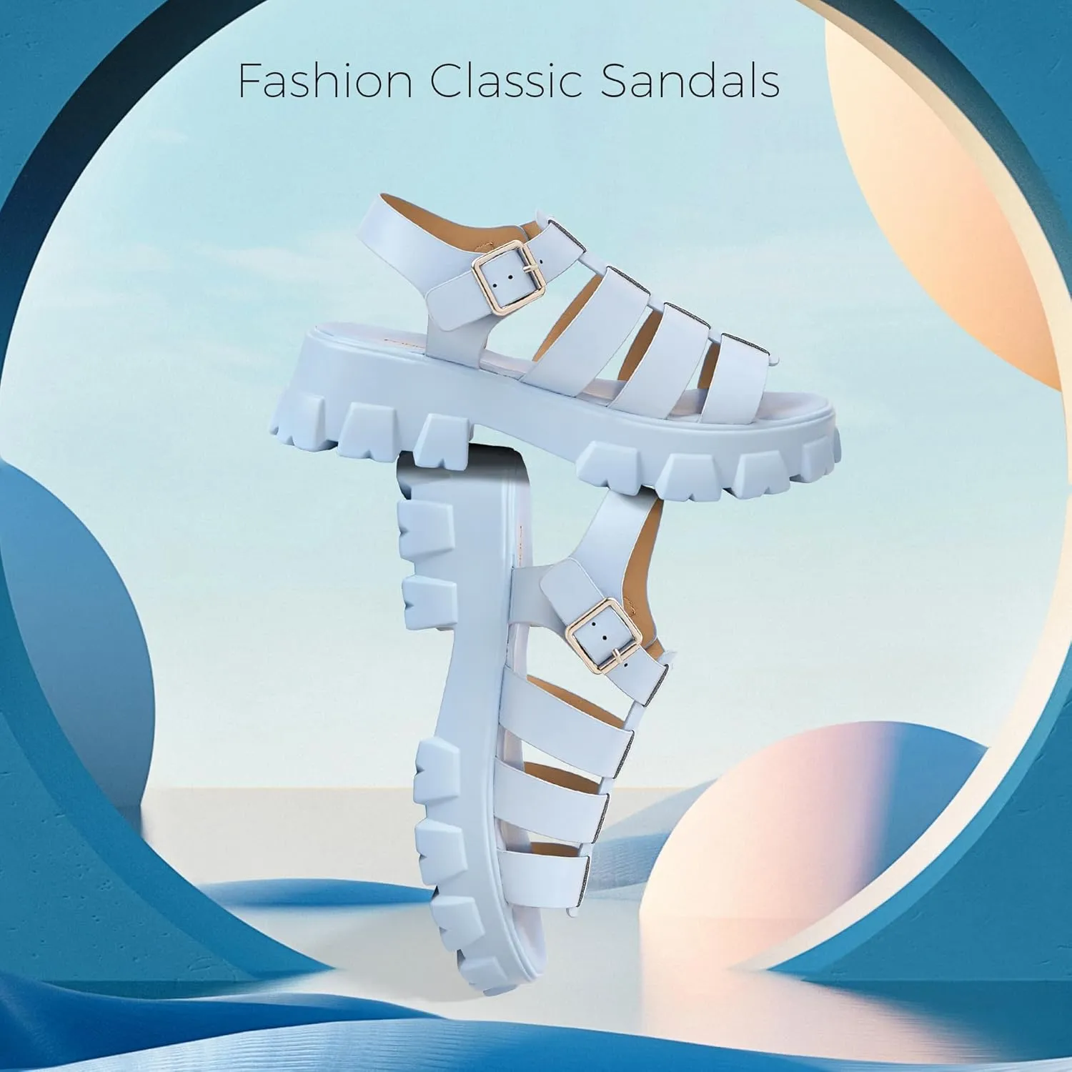 LUCKY STEP Women 's Platform Wedge Sandals Open Toe Adjustable Ankle Strap Chunky Heel