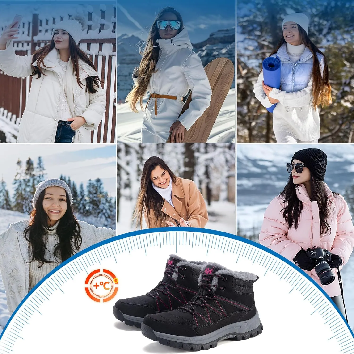 MAIZUN Womens Snow Boots Warm Fur Lined Ankle Boots Lace-Up Anti-slip Cold-Resistant Comfor Winter Boots Outdoor Walking Shoes