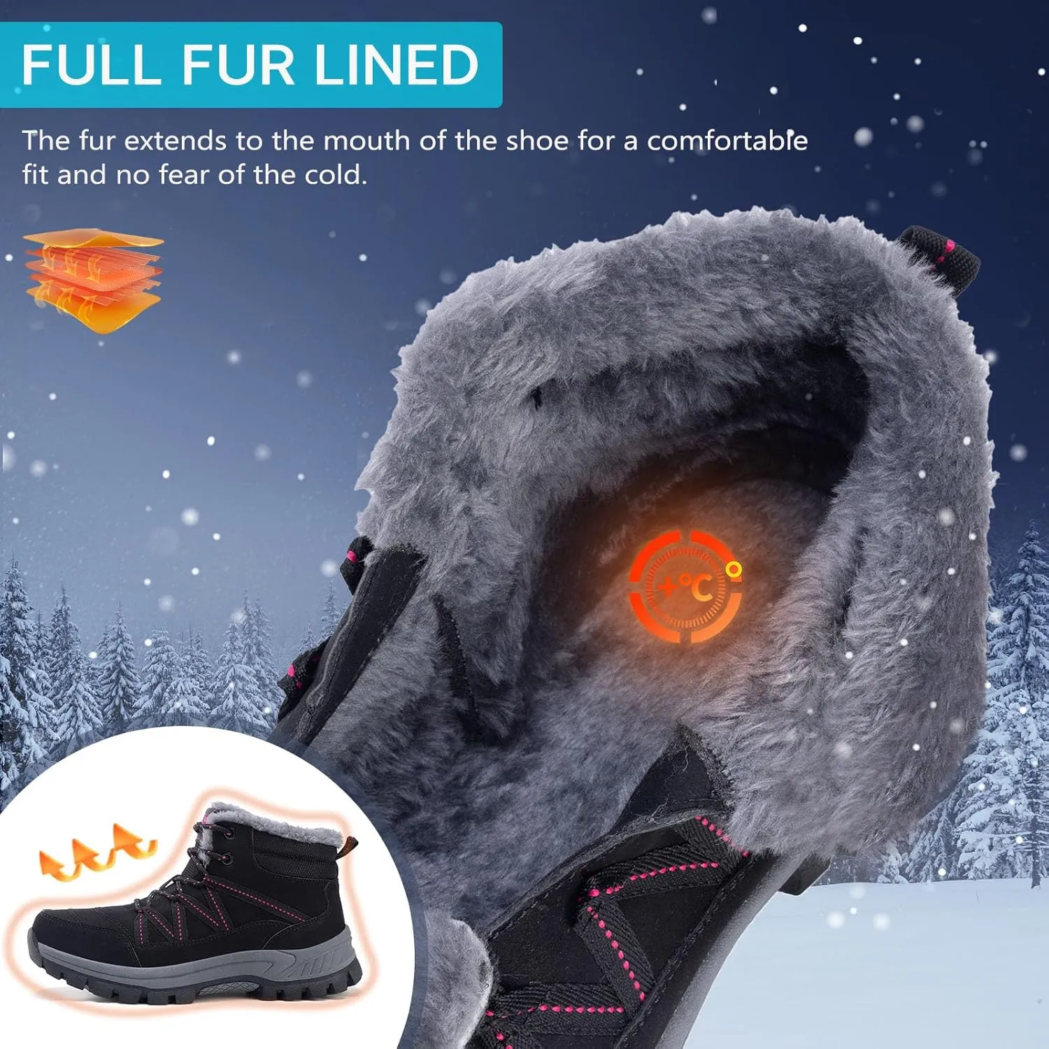 MAIZUN Womens Snow Boots Warm Fur Lined Ankle Boots Lace-Up Anti-slip Cold-Resistant Comfor Winter Boots Outdoor Walking Shoes