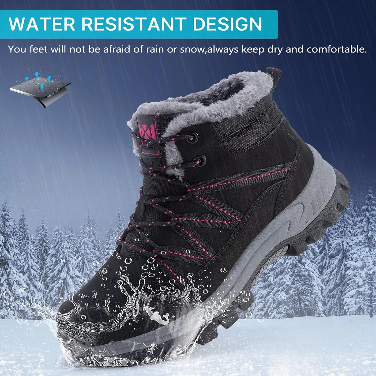 MAIZUN Womens Snow Boots Warm Fur Lined Ankle Boots Lace-Up Anti-slip Cold-Resistant Comfor Winter Boots Outdoor Walking Shoes