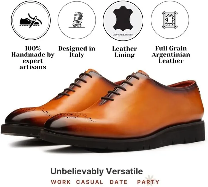 Men's Dress Shoes - Lightweight Handcrafted Full Grain Leather Oxfords, Business Casual Dress Shoes, AirFlexLite Sneakers