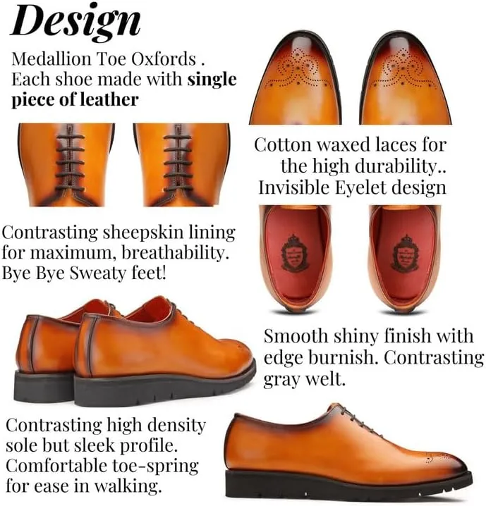 Men's Dress Shoes - Lightweight Handcrafted Full Grain Leather Oxfords, Business Casual Dress Shoes, AirFlexLite Sneakers