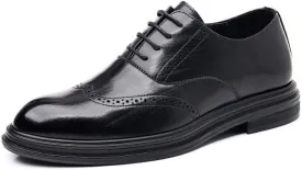 Men's Elevator Oxford 2.4" Height Increasing Elevator Shoes Wingtip Formal Leather Dress Footwear with Perforated Design