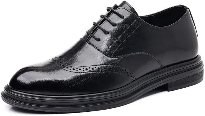Men's Elevator Oxford 2.4" Height Increasing Elevator Shoes Wingtip Formal Leather Dress Footwear with Perforated Design
