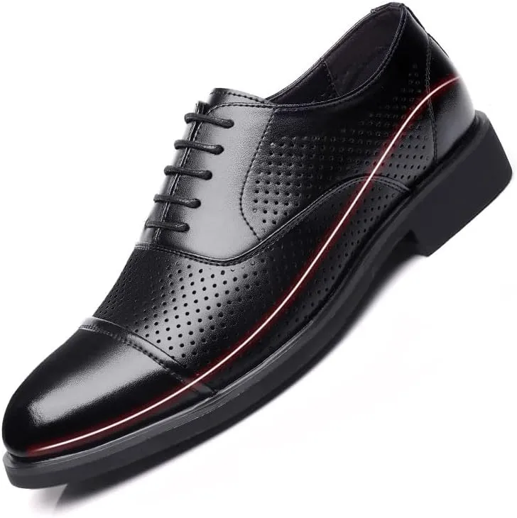 Men's Invisible Height Increasing Elevator Dress Shoes Cap Toe Lightweight Formal Loafers - 2 Inches Taller