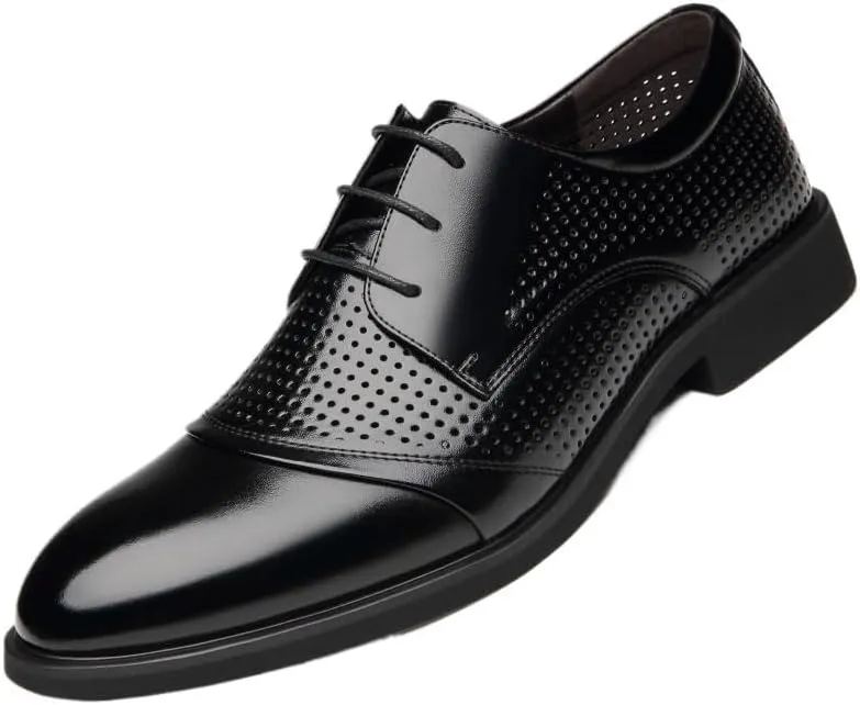 Men's Oxford Dress Shoes, Leather Lace-Up Elevator Shoes, Height Increasing Breathable Formal Shoes for Work & Business, Brown & Black Large Size