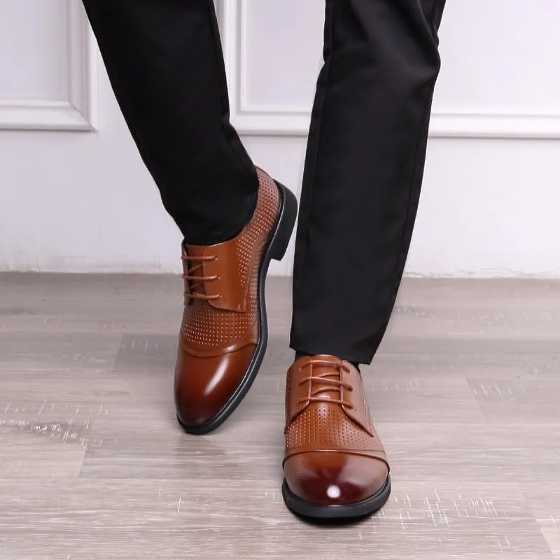 Men's Oxford Dress Shoes, Leather Lace-Up Elevator Shoes, Height Increasing Breathable Formal Shoes for Work & Business, Brown & Black Large Size