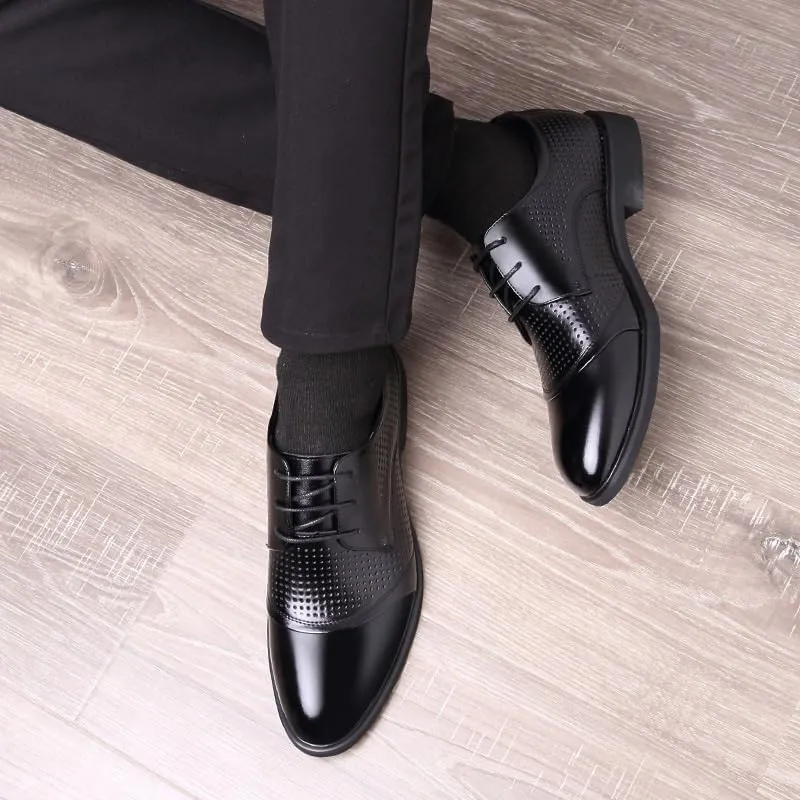 Men's Oxford Dress Shoes, Leather Lace-Up Elevator Shoes, Height Increasing Breathable Formal Shoes for Work & Business, Brown & Black Large Size