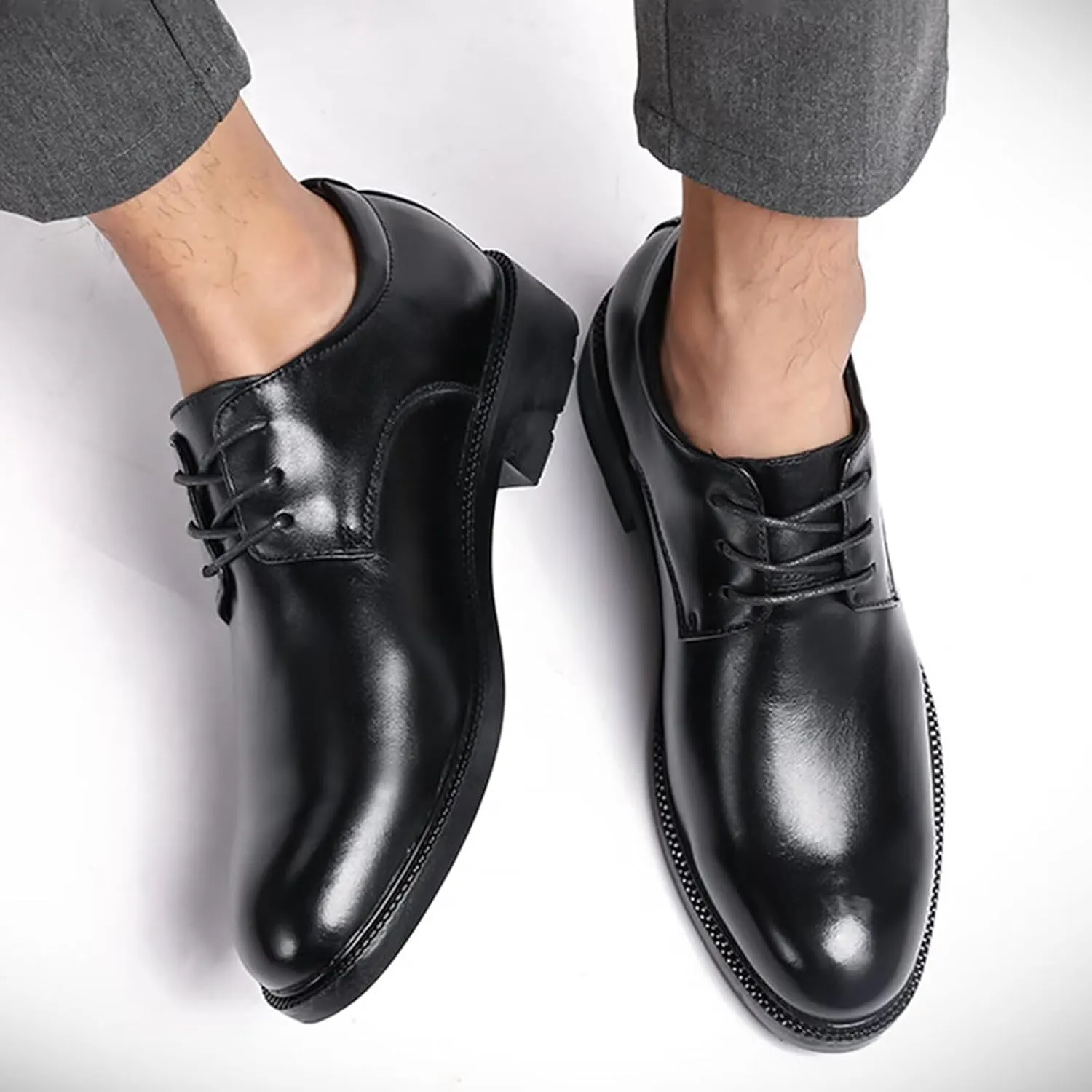 Men's Slip on Loafers Official Business Formal Leather Lace up Elevator Shoes 2.36'' Taller Formal Leather Lace up Elevator Shoes for Business Wedding Office