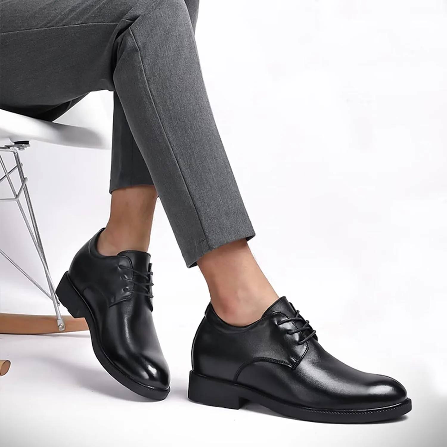 Men's Slip on Loafers Official Business Formal Leather Lace up Elevator Shoes 2.36'' Taller Formal Leather Lace up Elevator Shoes for Business Wedding Office