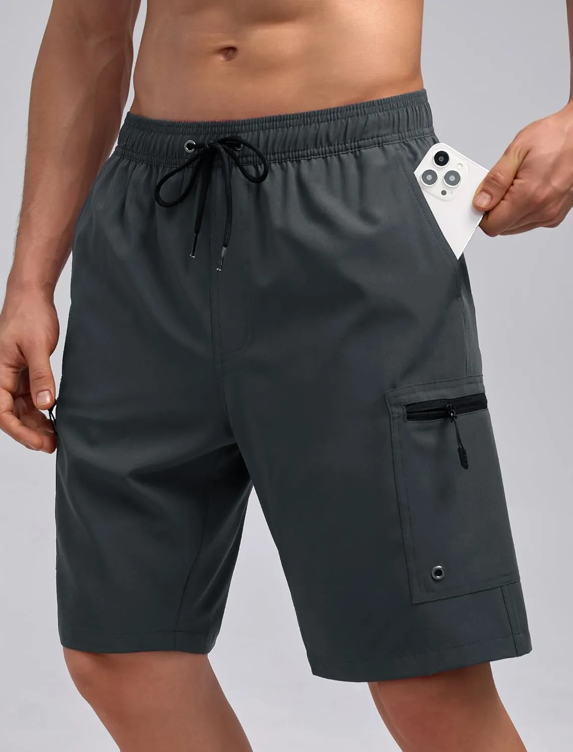 Mens Swim Trunks with Compression Liner Zipper Cargo Pockets Bathing Suit 9 Inch Quick-Dry Swimming Shorts