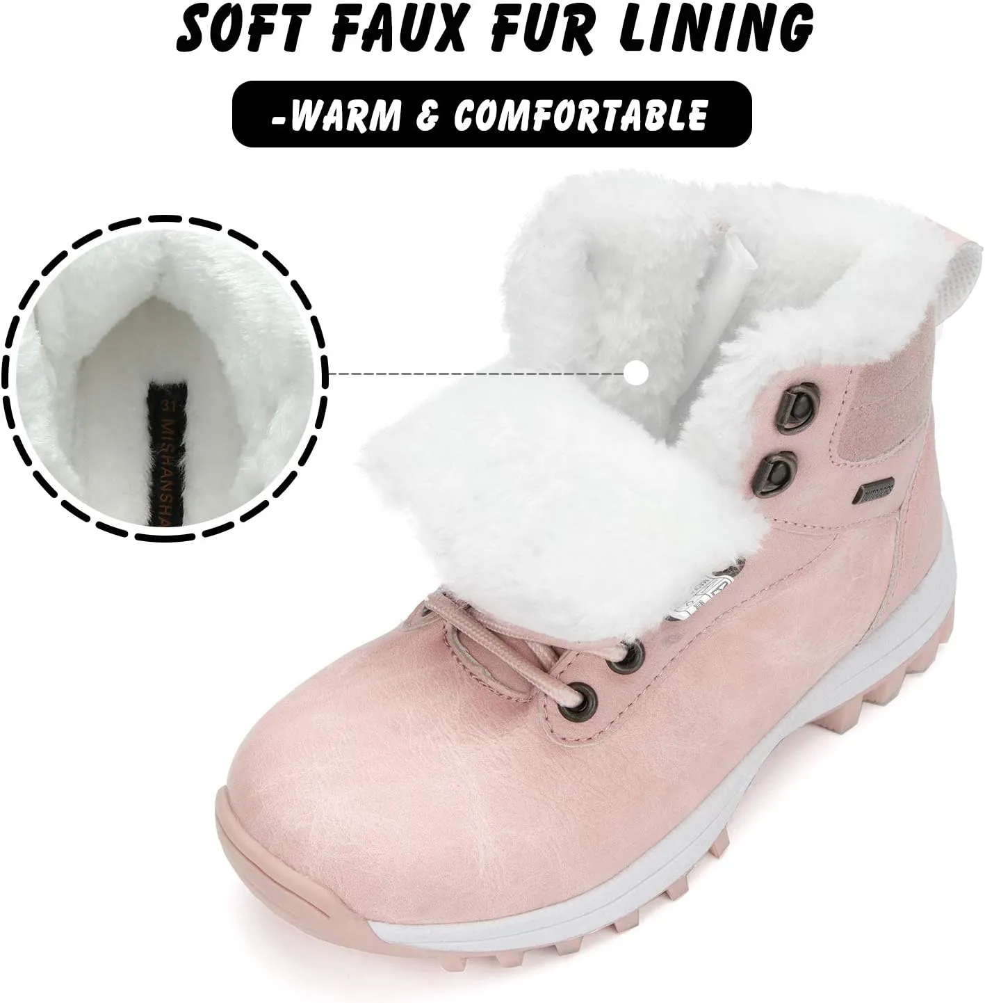 Mishansha Boy's Girl's Winter Snow Boots Waterproof Kids Hiking Boots Cold Weather Outdoor Fur Lined Warm Walking Boot Shoes