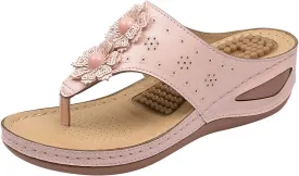 Orthopedic Sandals for Women Arch Support Comfortable Low Wedges Slip On Walking Slides Memory Foam Platform Flip Flop
