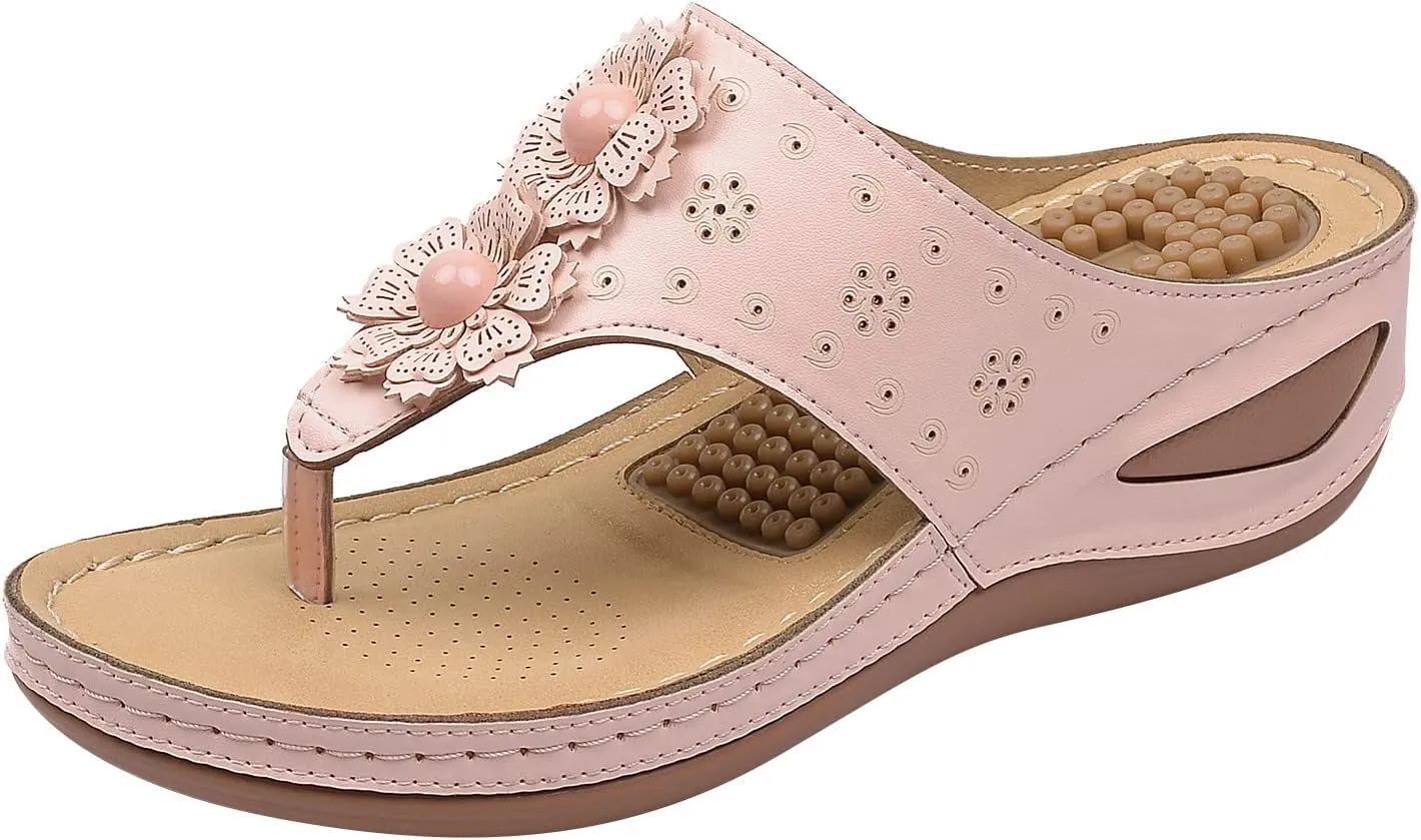Orthopedic Sandals for Women Arch Support Comfortable Low Wedges Slip On Walking Slides Memory Foam Platform Flip Flop