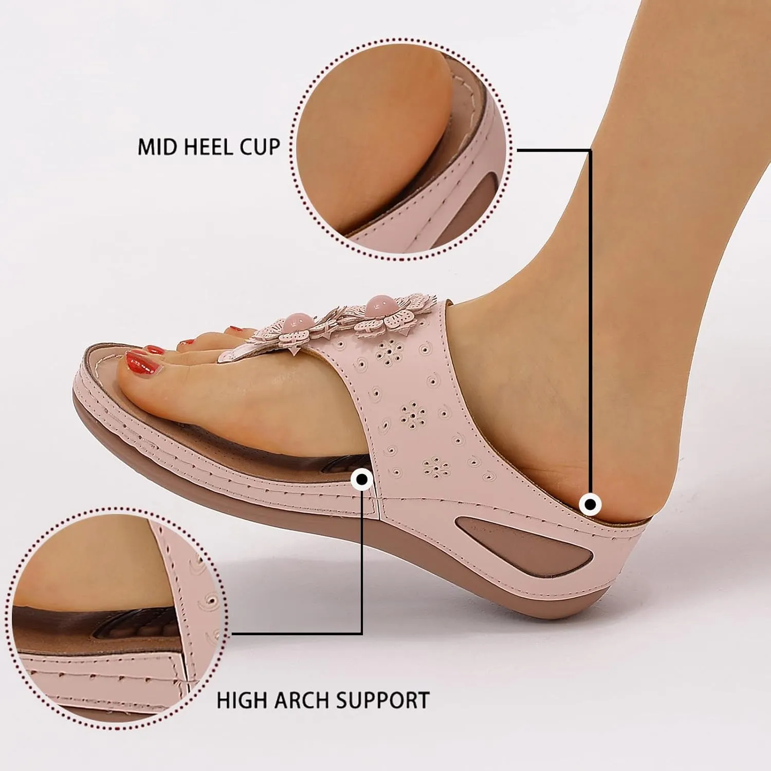 Orthopedic Sandals for Women Arch Support Comfortable Low Wedges Slip On Walking Slides Memory Foam Platform Flip Flop