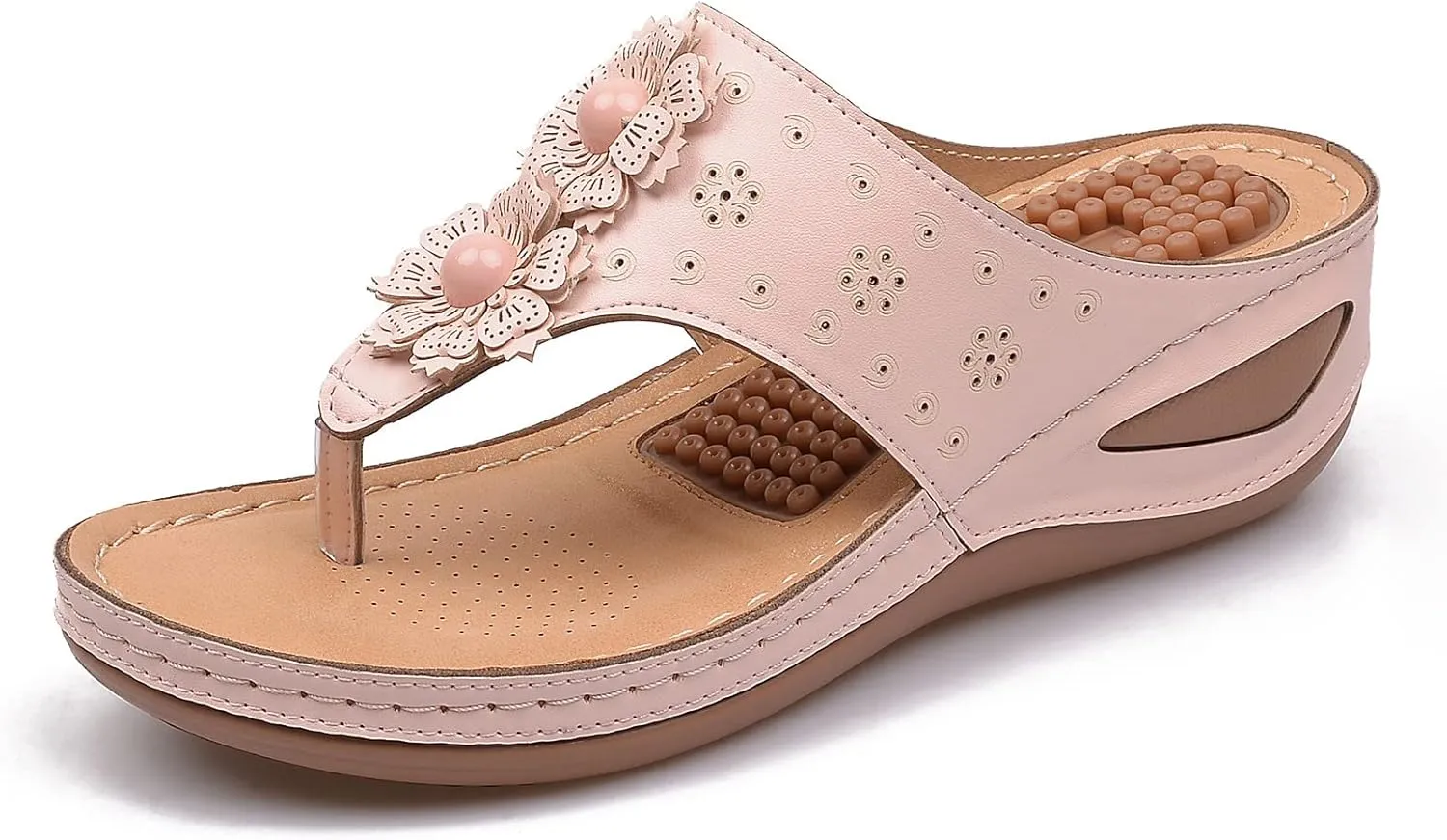 Orthopedic Sandals for Women Arch Support Comfortable Low Wedges Slip On Walking Slides Memory Foam Platform Flip Flop