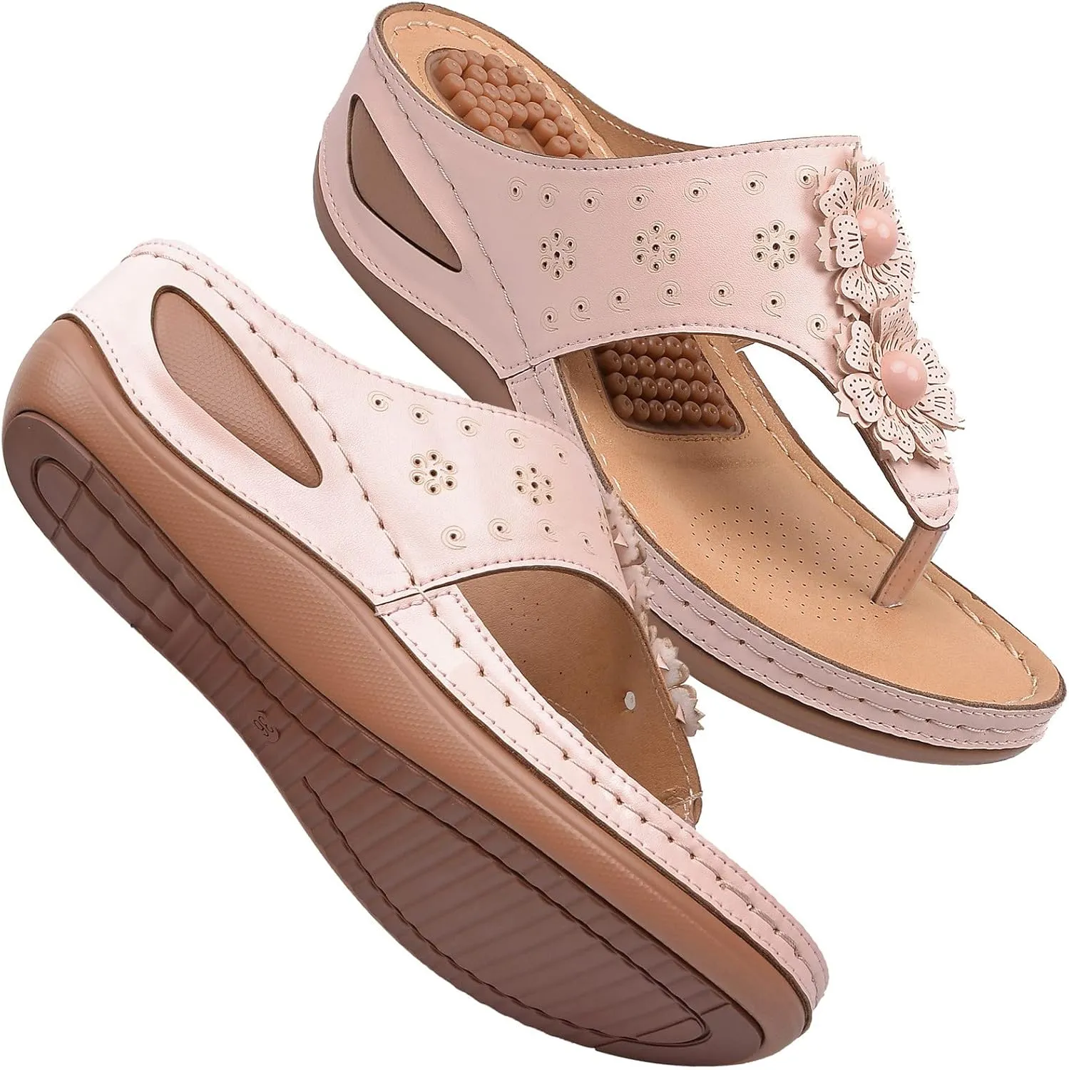 Orthopedic Sandals for Women Arch Support Comfortable Low Wedges Slip On Walking Slides Memory Foam Platform Flip Flop