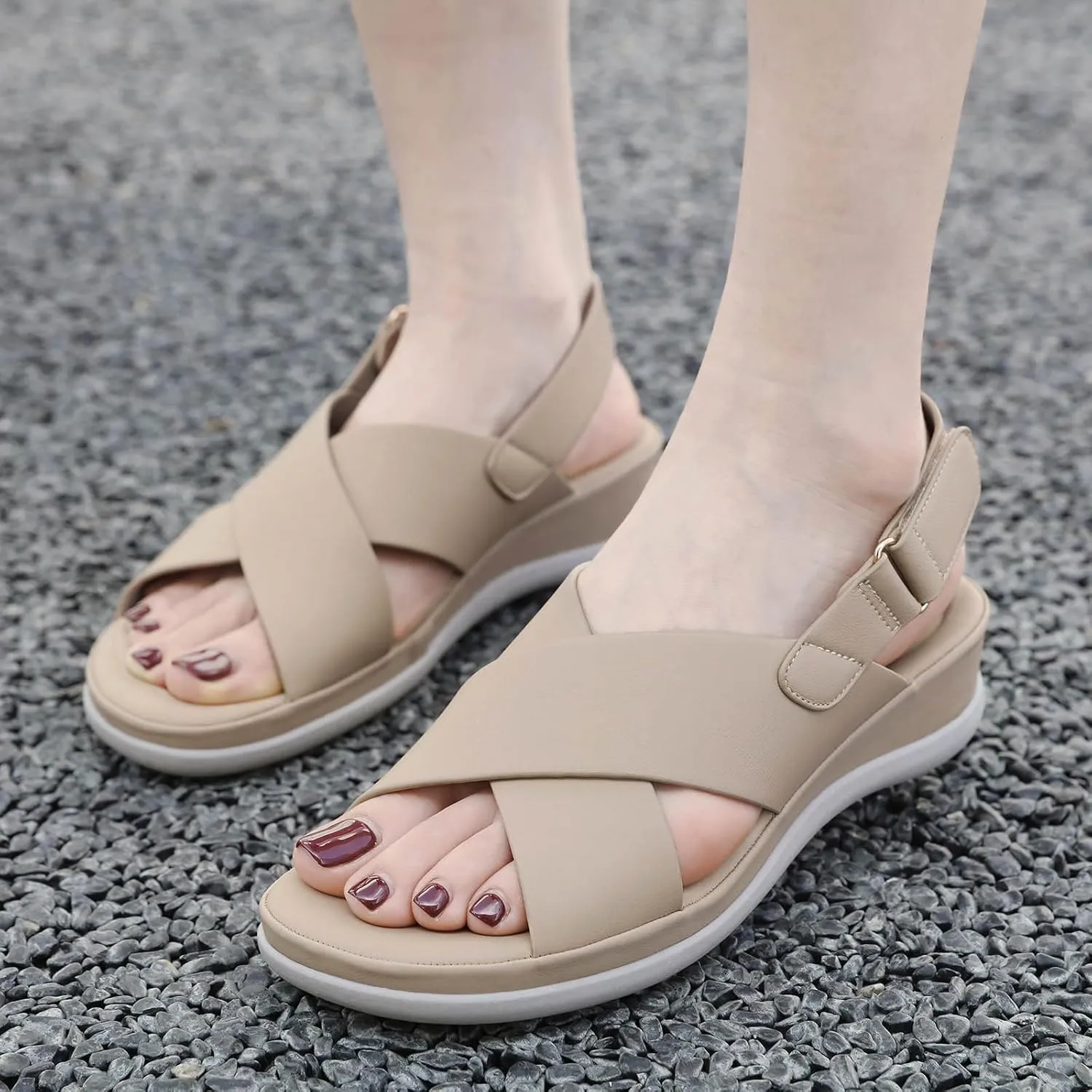Orthopedic Sandals for Women Open Toe Summer Soft Wedge Sandals Ankle Strap Slingback Platform Slip On Comfort Shoes