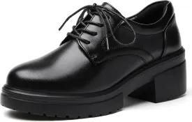 Platform Oxfords for Women Chunky Oxford Heels Women's Pumps Lace Up Shoes Office Work Ladies Casual Business Dress Shoes