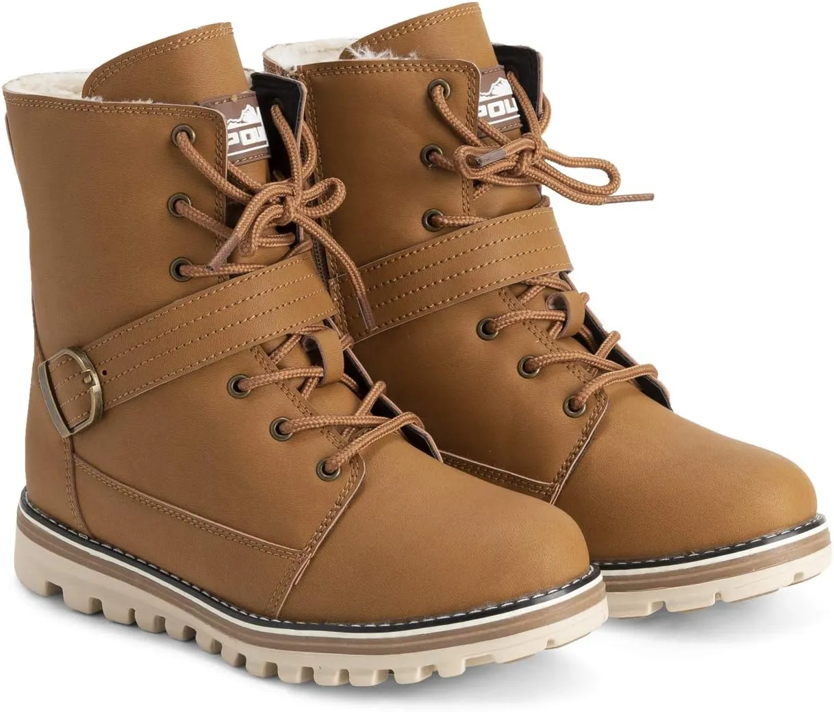 POLAR Womens Memory Foam Biker Snow Boots Faux Fur Lined Welted Rubber Outsole Thermal Shoes