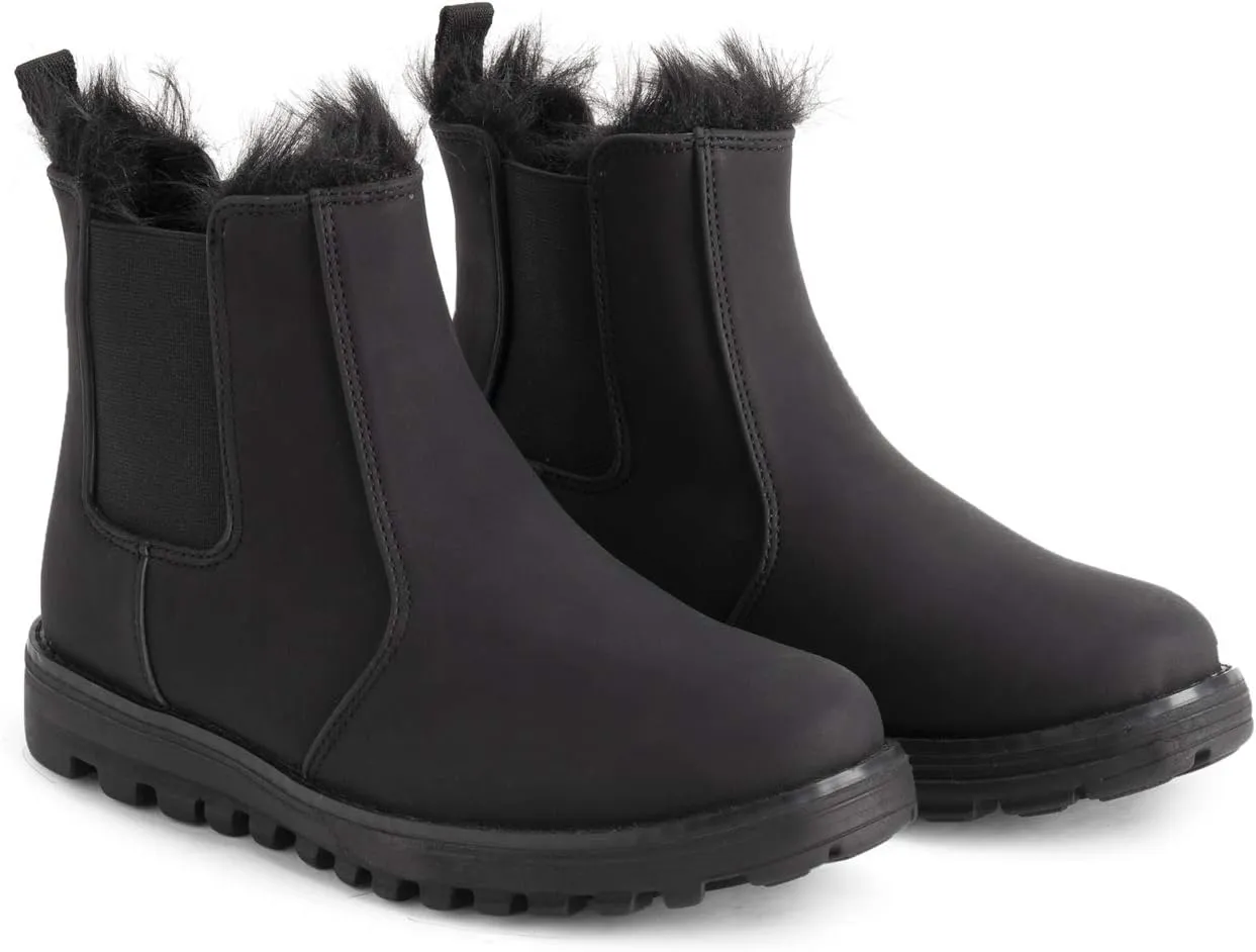 Polar Womens Memory Foam Chelsea Nubuck Boot Waterproof Rubber Welted Stitch Outsole Faux Fur Lined