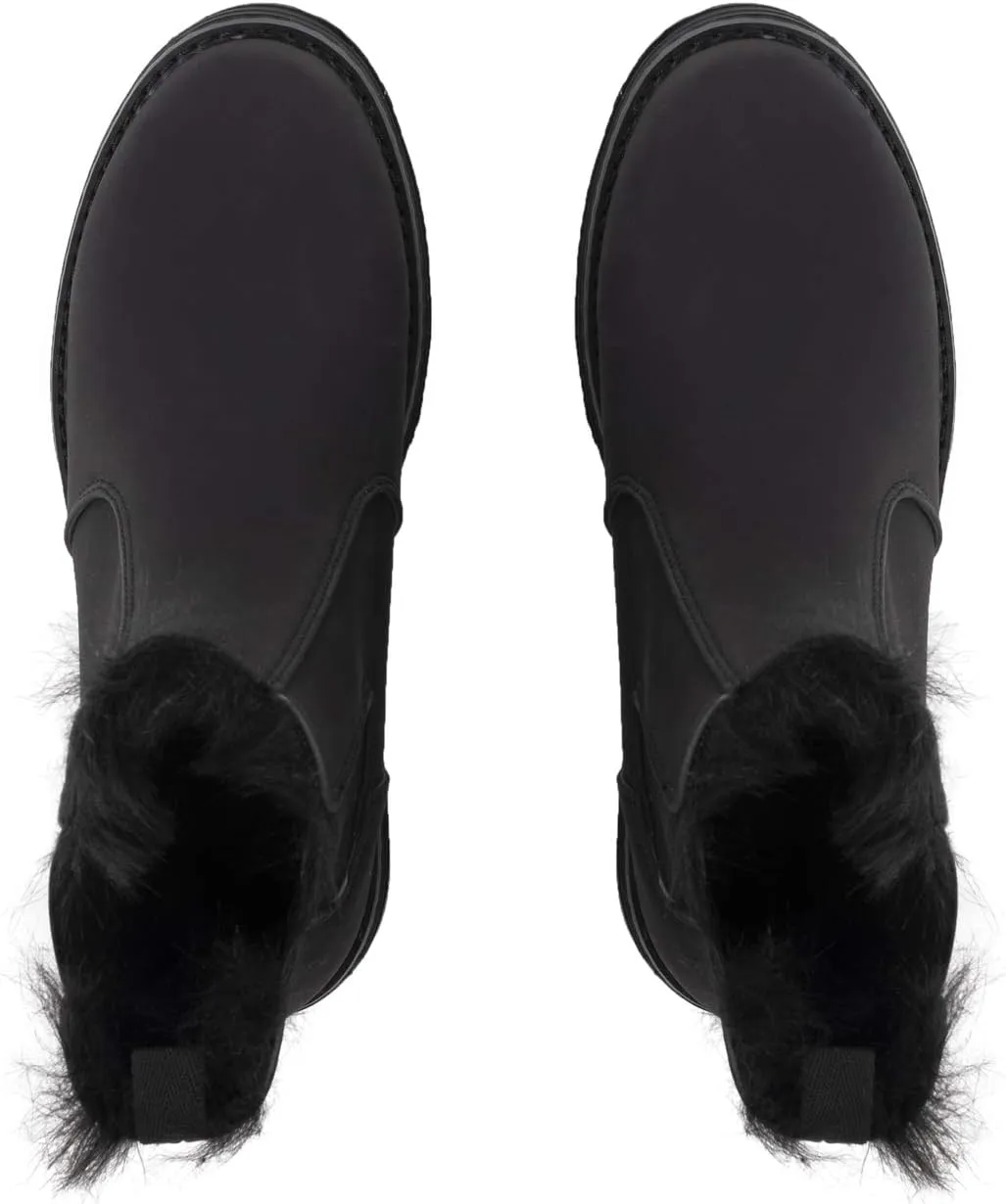 Polar Womens Memory Foam Chelsea Nubuck Boot Waterproof Rubber Welted Stitch Outsole Faux Fur Lined