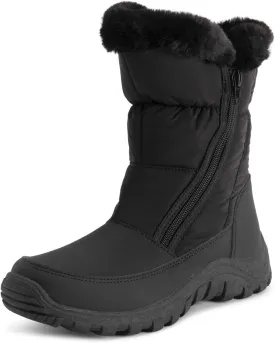 POLAR Womens Memory Foam Twin Zip Opening Pull On Nylon Waterproof Thick Faux Fur Lined Winter Rain Snow Boots - Black - EU39/US8 - YC0663