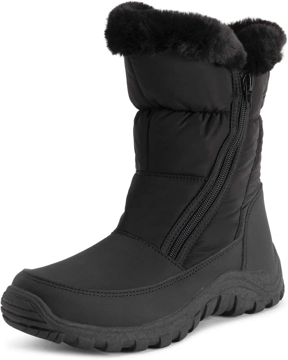 POLAR Womens Memory Foam Twin Zip Opening Pull On Nylon Waterproof Thick Faux Fur Lined Winter Rain Snow Boots - Black - EU39/US8 - YC0663