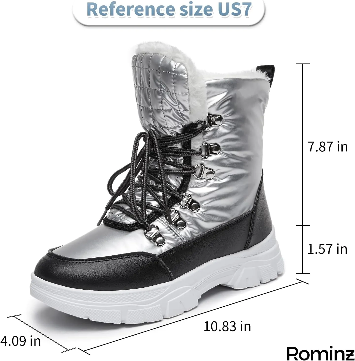 Rominz Womens Winter Snow Boots with Zipper Warm Fur Lined Mid Calf Ankle Booties for Women Comfortable Outdoor Anti Slip Boots
