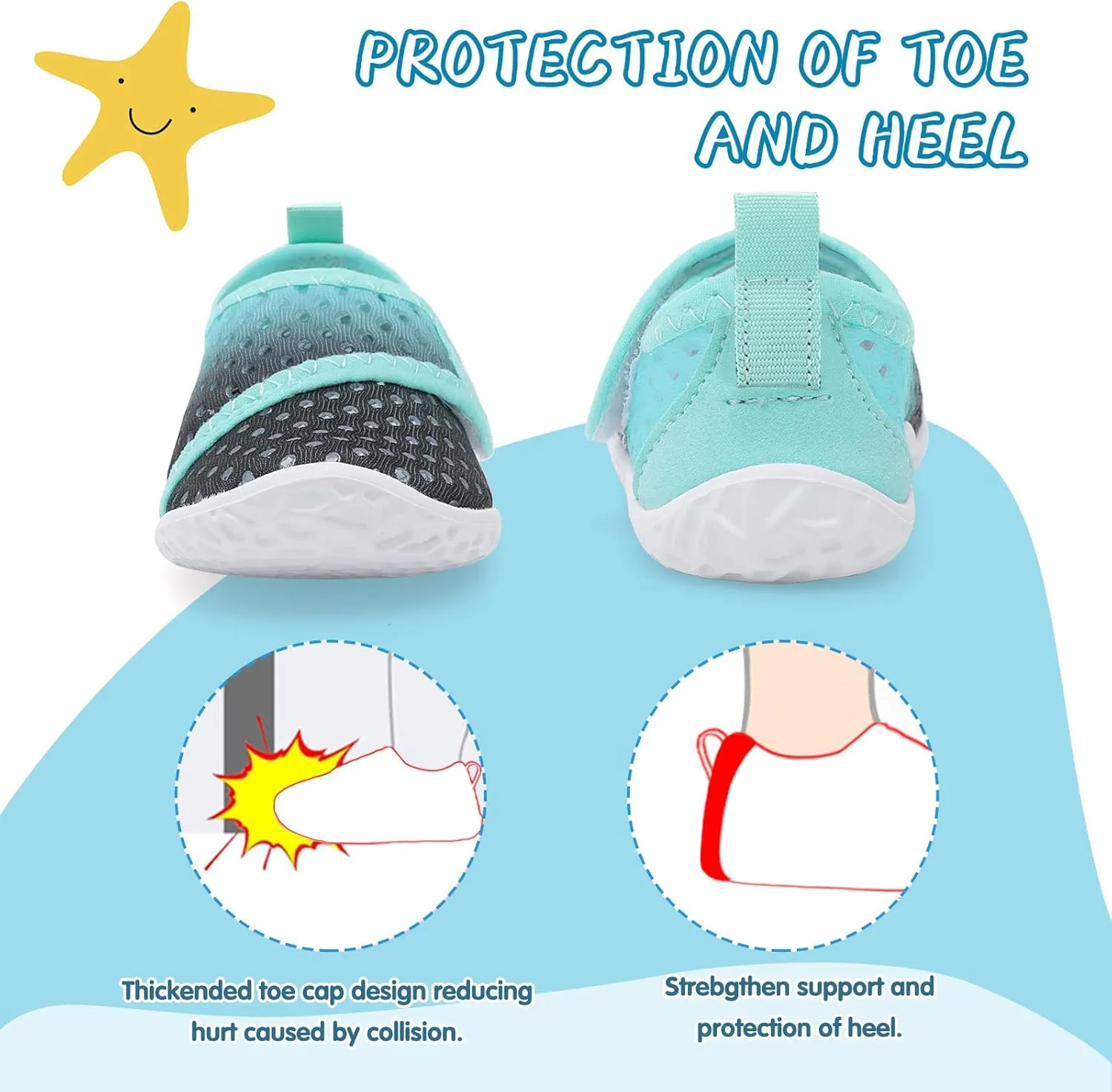 shopUAL Toddler Water Shoes Kids Girls Boys Beach Aqua Socks Skin Barefoot Walking Water Shoes Quick Dry Non-Slip Breathable Swim Pool Surf