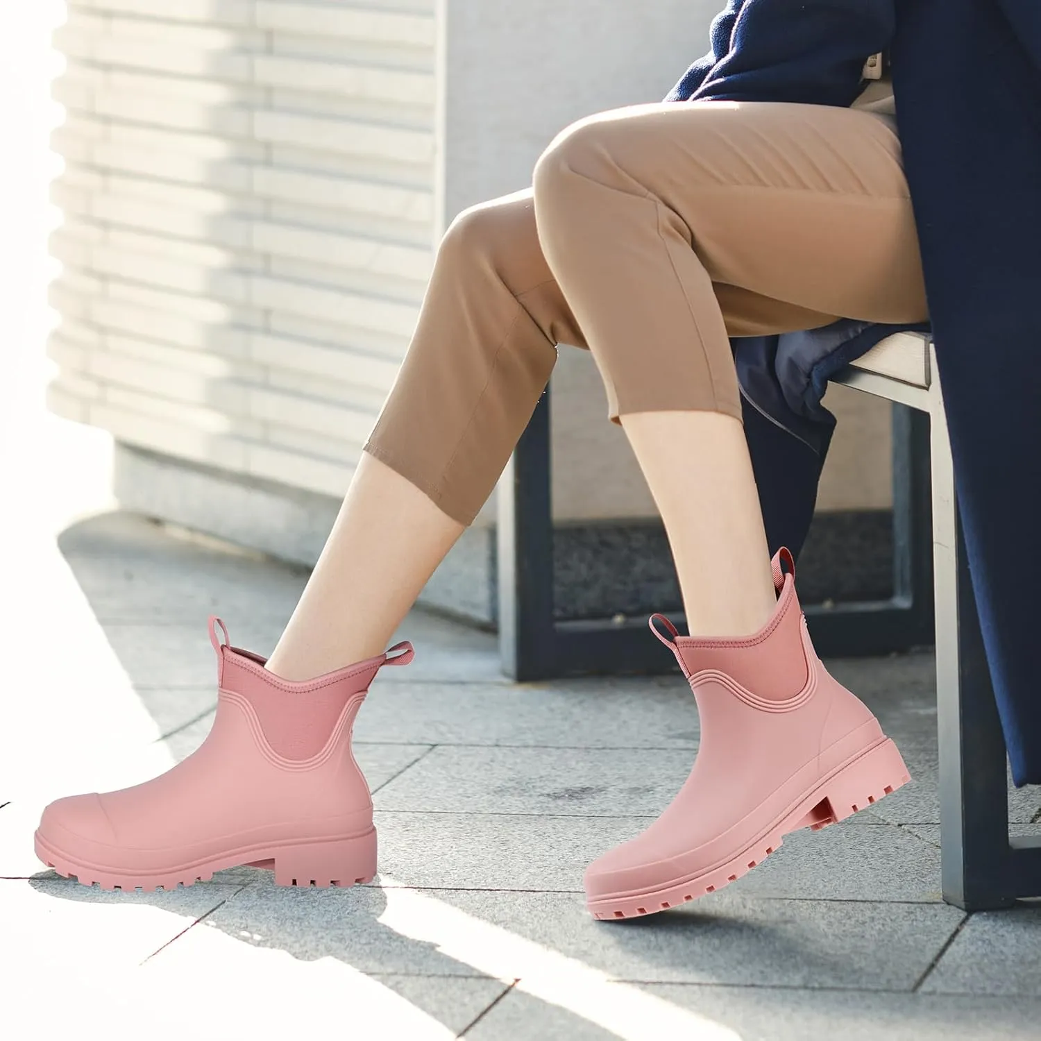 Showave Women's Rain Shoes Waterproof Ankle Rain Boots Slip on Rubber Garden Booties Comfort Lined Chelsea Boot
