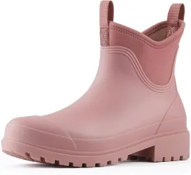 Showave Women's Rain Shoes Waterproof Ankle Rain Boots Slip on Rubber Garden Booties Comfort Lined Chelsea Boot