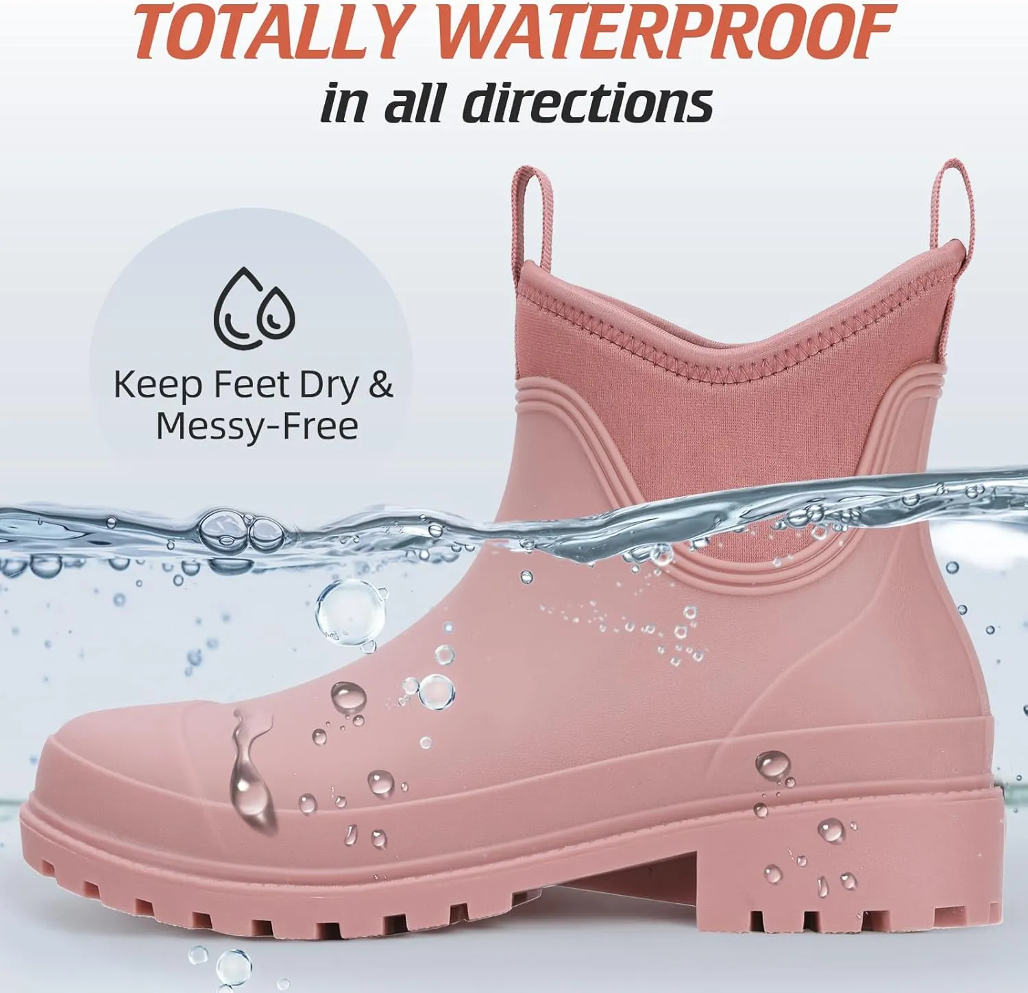 Showave Women's Rain Shoes Waterproof Ankle Rain Boots Slip on Rubber Garden Booties Comfort Lined Chelsea Boot