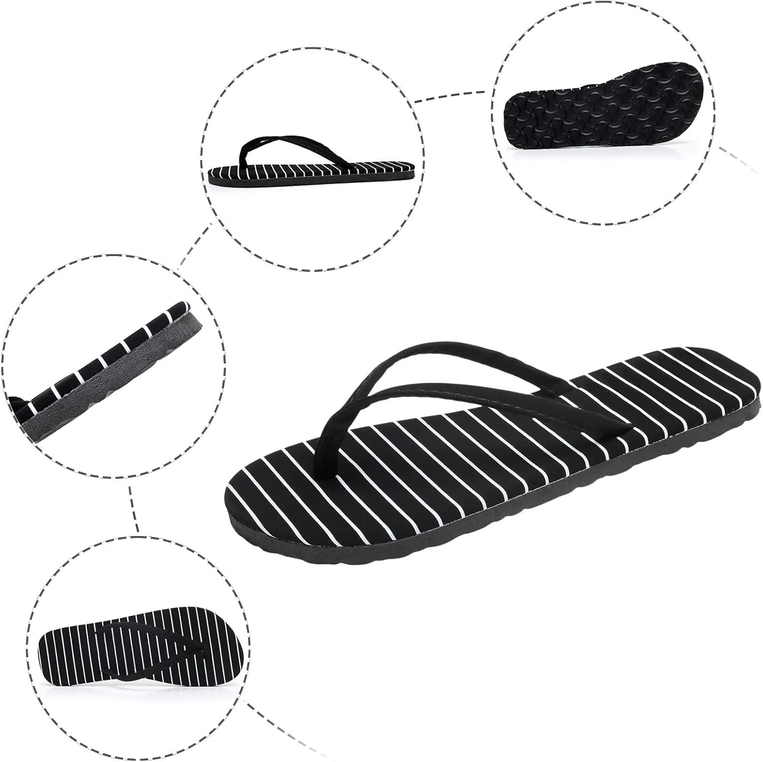 Slim Flip Flops for Women Lightweight Memory Foam Flats Slippers Beach Basic Thong Sandals Summer Rubber Shower Shoes