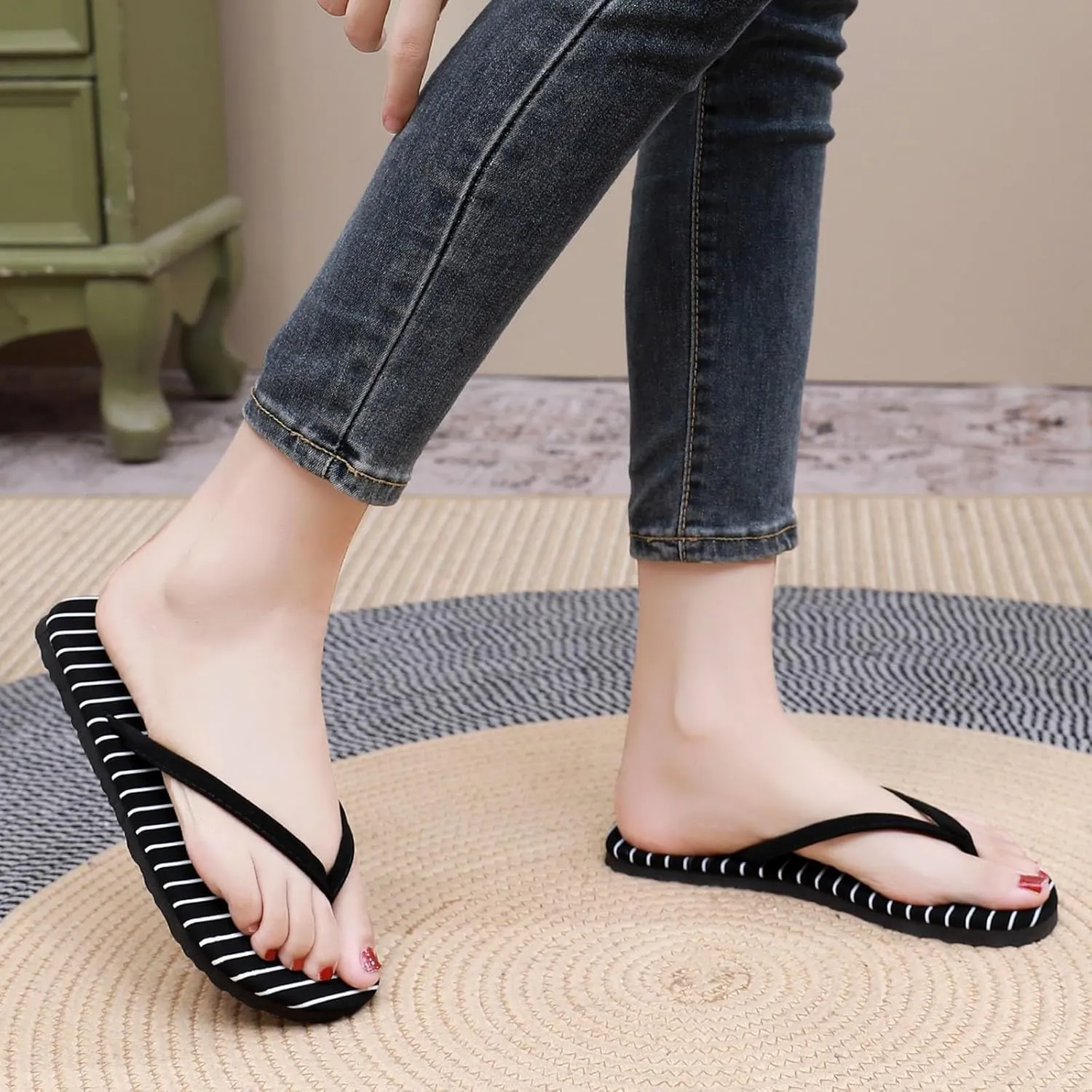 Slim Flip Flops for Women Lightweight Memory Foam Flats Slippers Beach Basic Thong Sandals Summer Rubber Shower Shoes