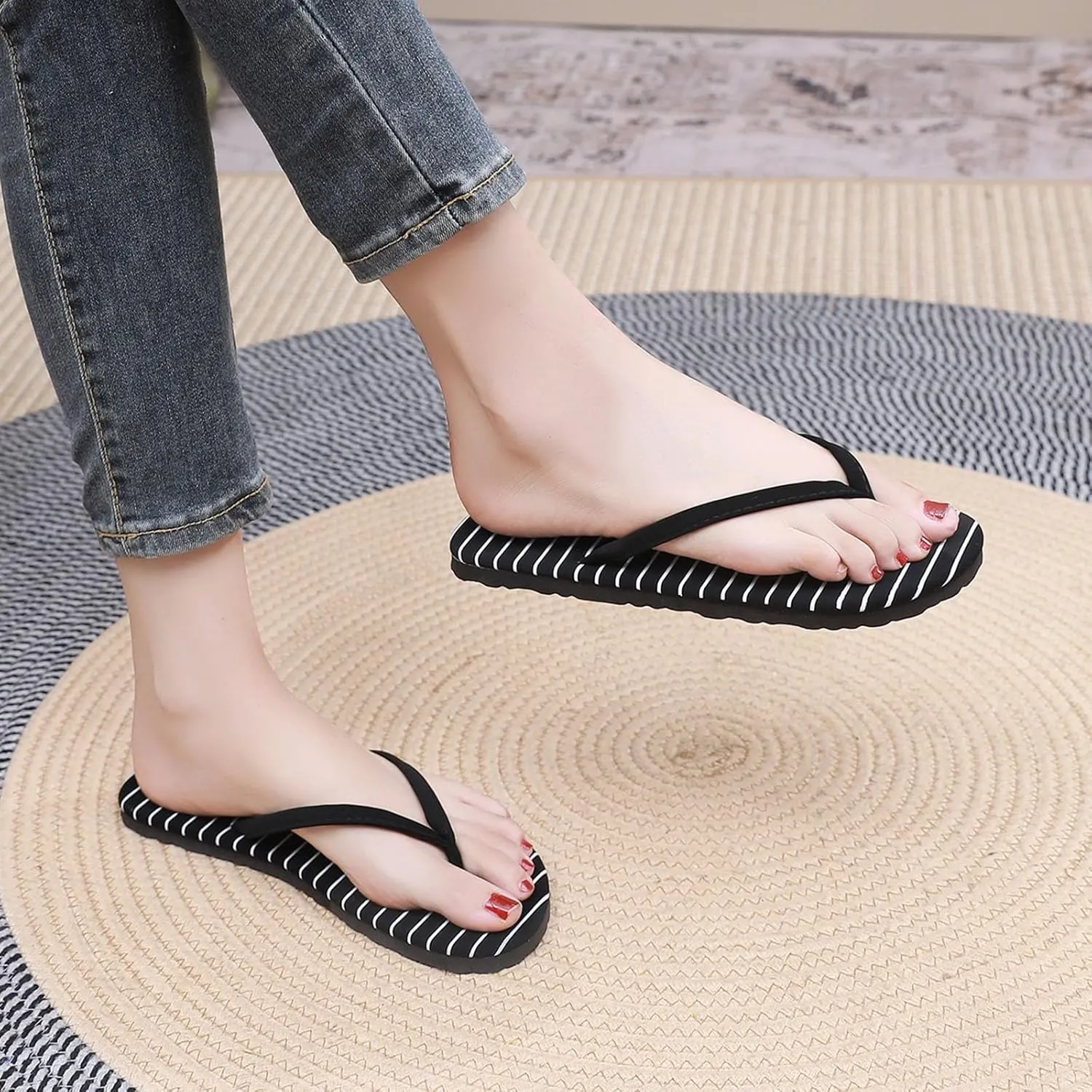 Slim Flip Flops for Women Lightweight Memory Foam Flats Slippers Beach Basic Thong Sandals Summer Rubber Shower Shoes