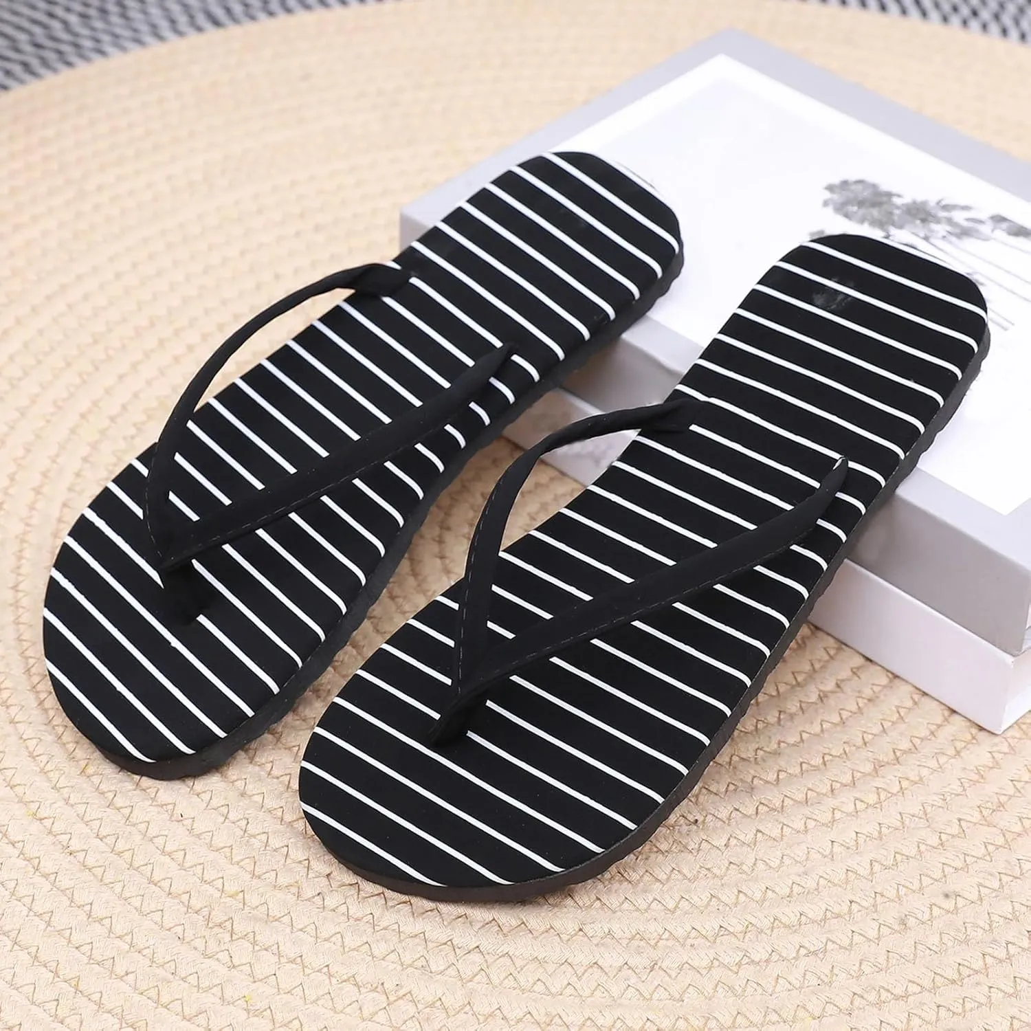 Slim Flip Flops for Women Lightweight Memory Foam Flats Slippers Beach Basic Thong Sandals Summer Rubber Shower Shoes