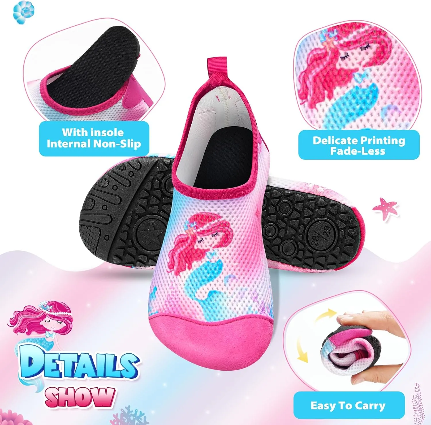 Toddler & Kids Water Shoes, Non-Slip Aqua Shoes for Boys & Girls, Lightweight Quick-Dry Sport Shoes for Beach & Swim