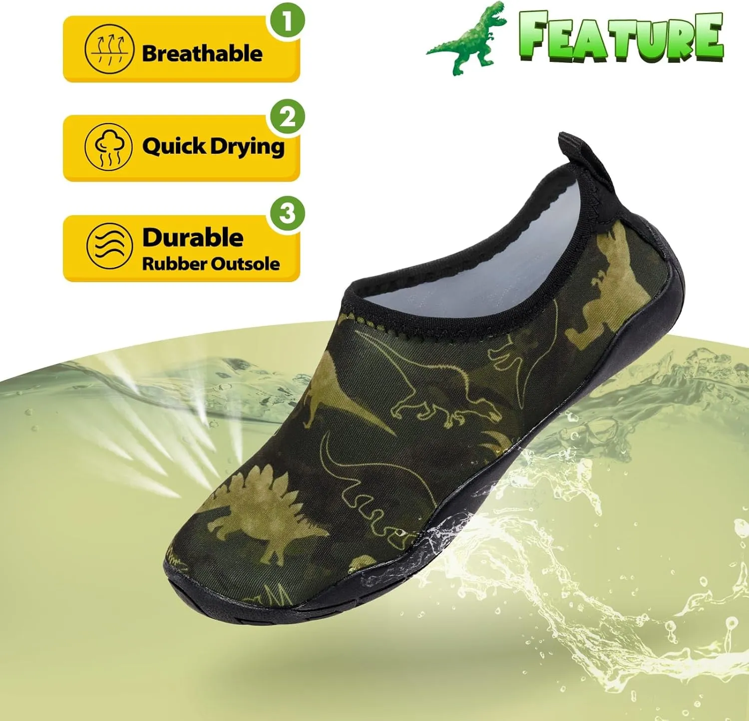 Toddler & Kids Water Shoes, Non-Slip Aqua Shoes for Boys & Girls, Lightweight Quick-Dry Sport Shoes for Beach & Swim