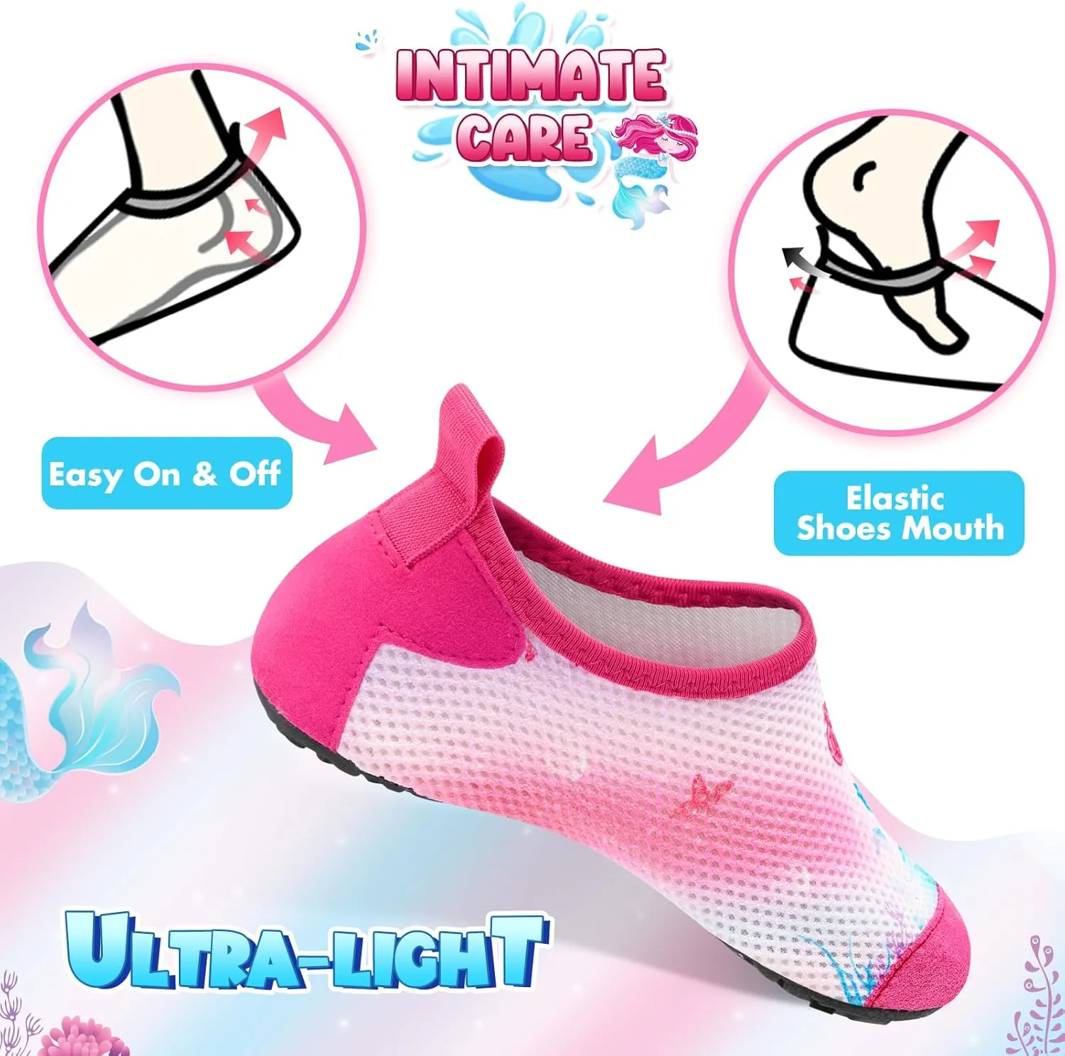 Toddler & Kids Water Shoes, Non-Slip Aqua Shoes for Boys & Girls, Lightweight Quick-Dry Sport Shoes for Beach & Swim