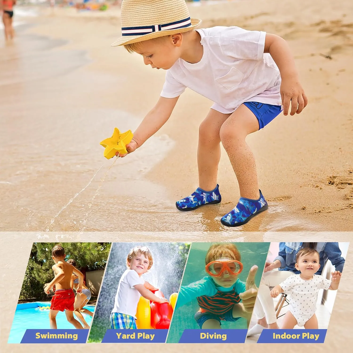 Toddler & Kids Water Shoes, Non-Slip Aqua Shoes for Boys & Girls, Lightweight Quick-Dry Sport Shoes for Beach & Swim