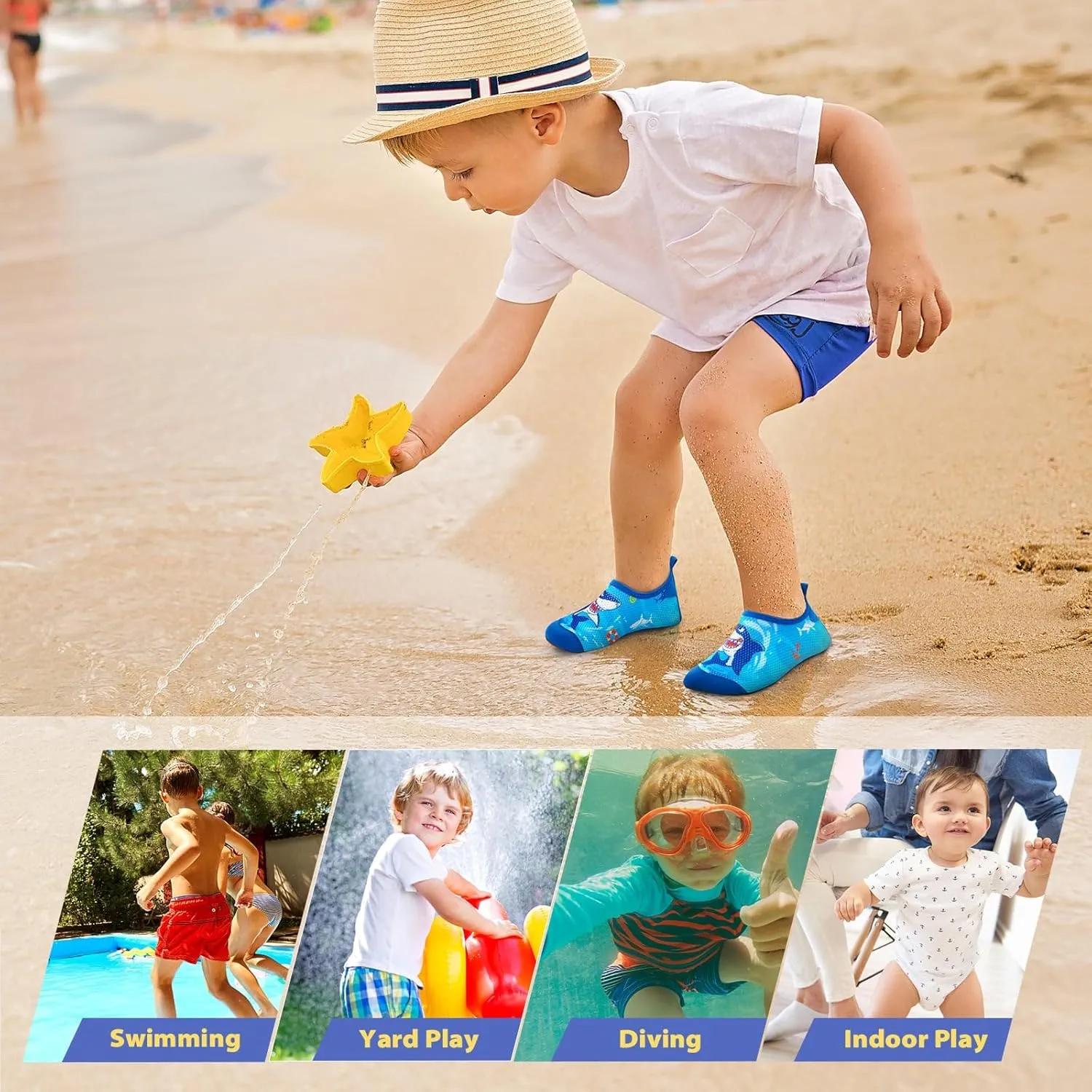 Toddler & Kids Water Shoes, Non-Slip Aqua Shoes for Boys & Girls, Lightweight Quick-Dry Sport Shoes for Beach & Swim