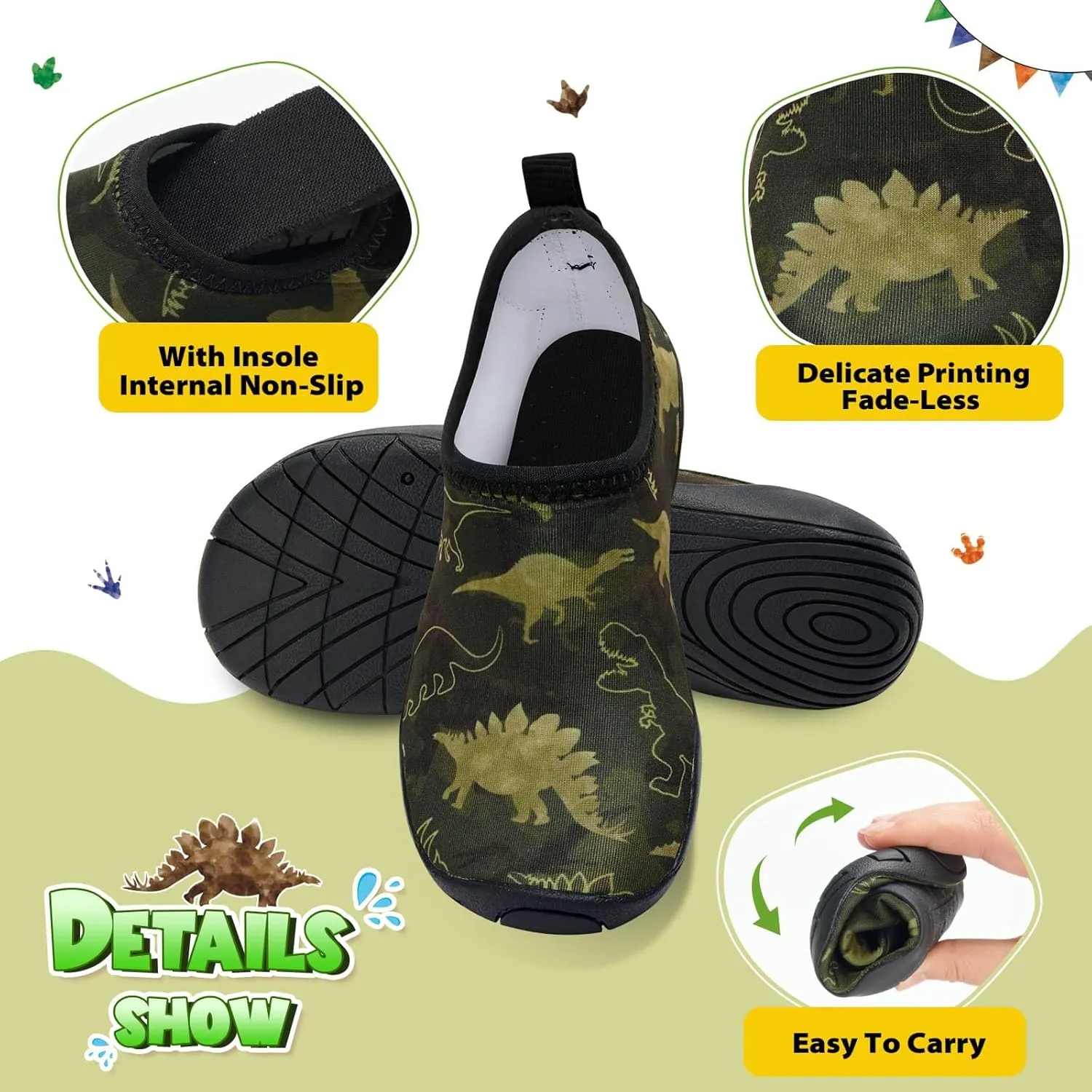 Toddler & Kids Water Shoes, Non-Slip Aqua Shoes for Boys & Girls, Lightweight Quick-Dry Sport Shoes for Beach & Swim