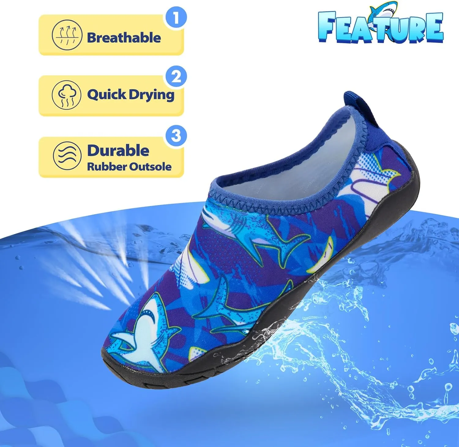Toddler & Kids Water Shoes, Non-Slip Aqua Shoes for Boys & Girls, Lightweight Quick-Dry Sport Shoes for Beach & Swim