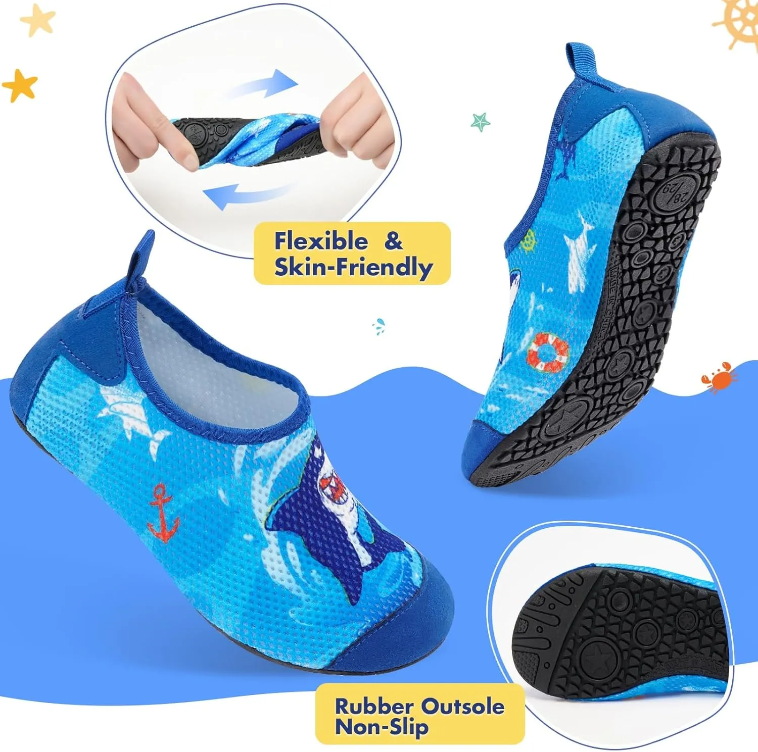 Toddler & Kids Water Shoes, Non-Slip Aqua Shoes for Boys & Girls, Lightweight Quick-Dry Sport Shoes for Beach & Swim