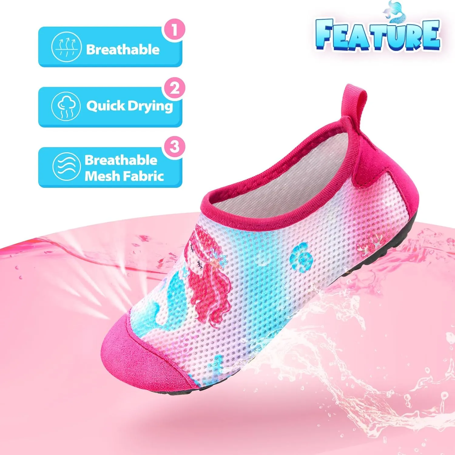 Toddler & Kids Water Shoes, Non-Slip Aqua Shoes for Boys & Girls, Lightweight Quick-Dry Sport Shoes for Beach & Swim